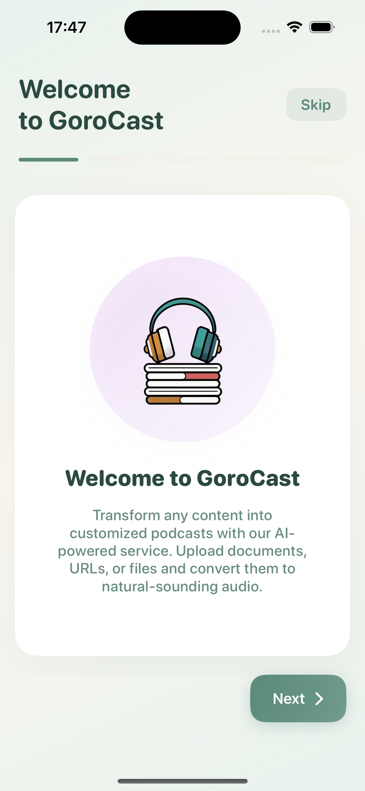 GoroCast App - Introduction Screen